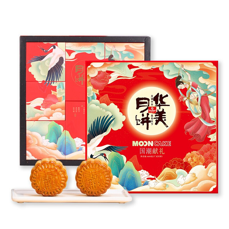 Huamei 華美 國潮獻(xiàn)禮 廣式月餅 10餅8味 660g 禮盒裝包裝禮盒產(chǎn)品包裝創(chuàng)意設(shè)計欣賞(圖1)